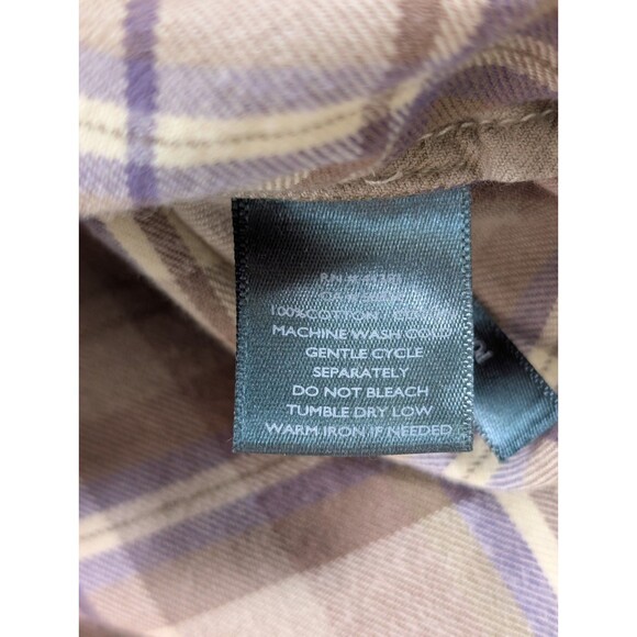 Flaw Lauren Ralph Lauren Flannel Top Women's L Brown Plaid Fitted Button Up - Picture 5 of 9